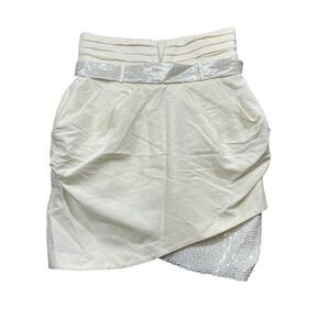 Mark & James Badgley Mischka 4 Ivory Skirt w/ Sequins Belted Linen Blend
